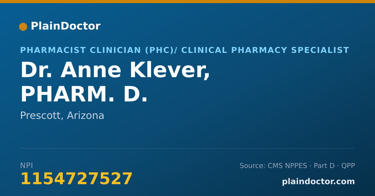 Shareable card for Anne Klever, PHARM. D. - Pharmacist Clinician (PhC)/ Clinical Pharmacy Specialist, Prescott, AZ