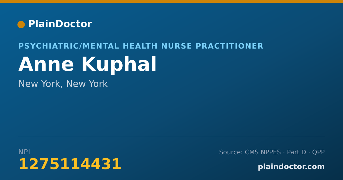 Shareable card for Anne Kuphal - Psychiatric/Mental Health Nurse Practitioner, New York, NY