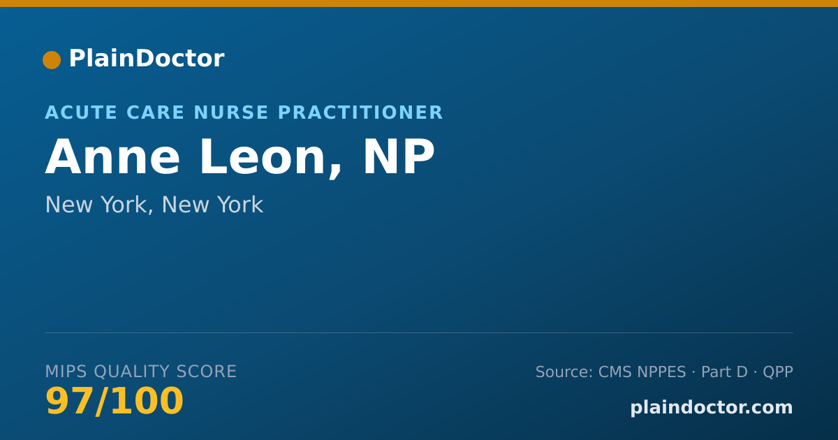 Shareable card for Anne Leon, NP - Acute Care Nurse Practitioner, New York, NY