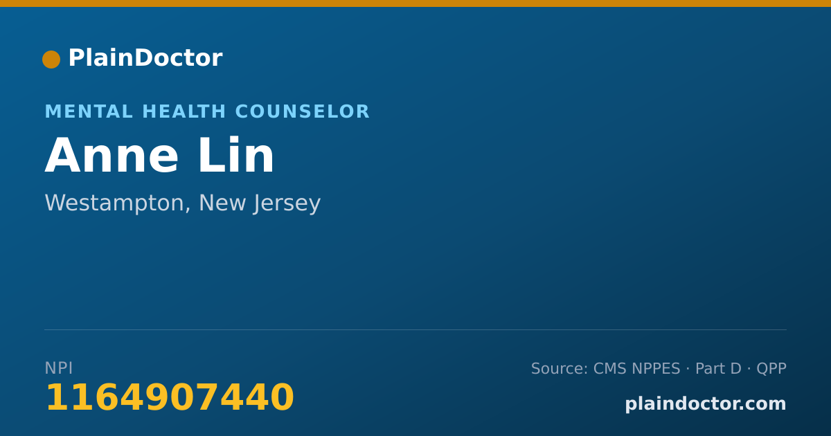 Shareable card for Anne Lin - Mental Health Counselor, Westampton, NJ