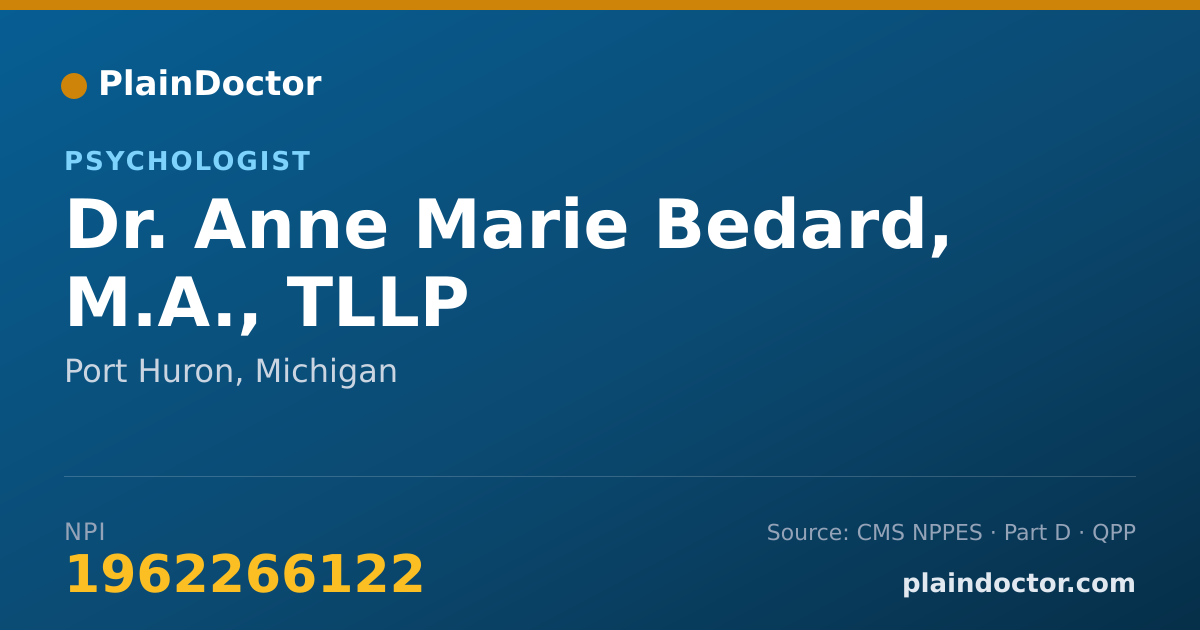 Shareable card for Anne Marie Bedard, M.A., TLLP - Psychologist, Port Huron, MI