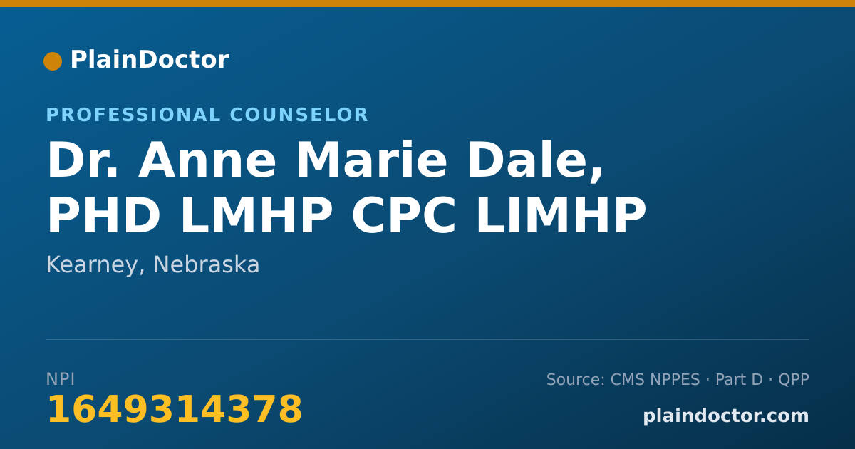 Shareable card for Anne Marie Dale, PHD LMHP CPC LIMHP - Professional Counselor, Kearney, NE