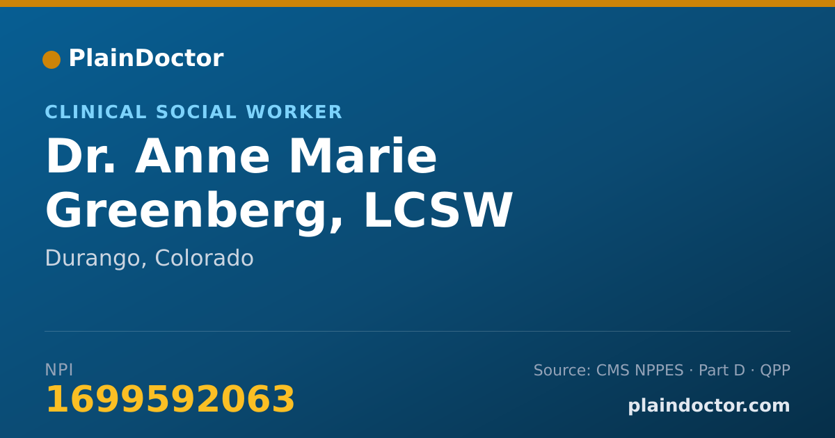Shareable card for Anne Marie Greenberg, LCSW - Clinical Social Worker, Durango, CO
