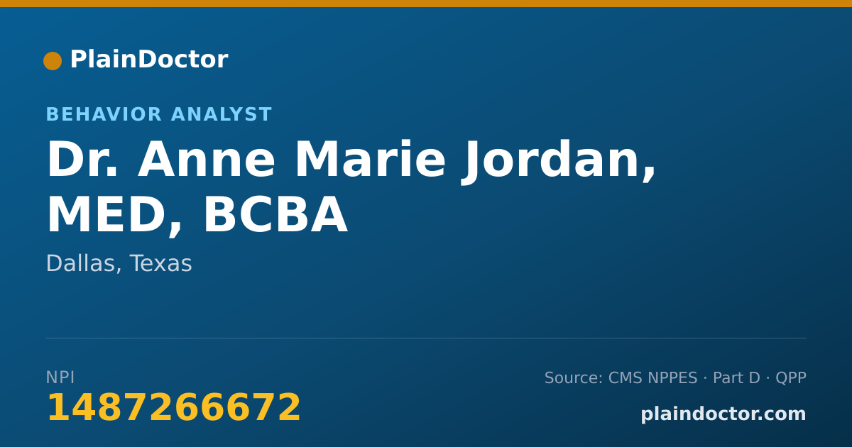Shareable card for Anne Marie Jordan, MED, BCBA - Behavior Analyst, Dallas, TX