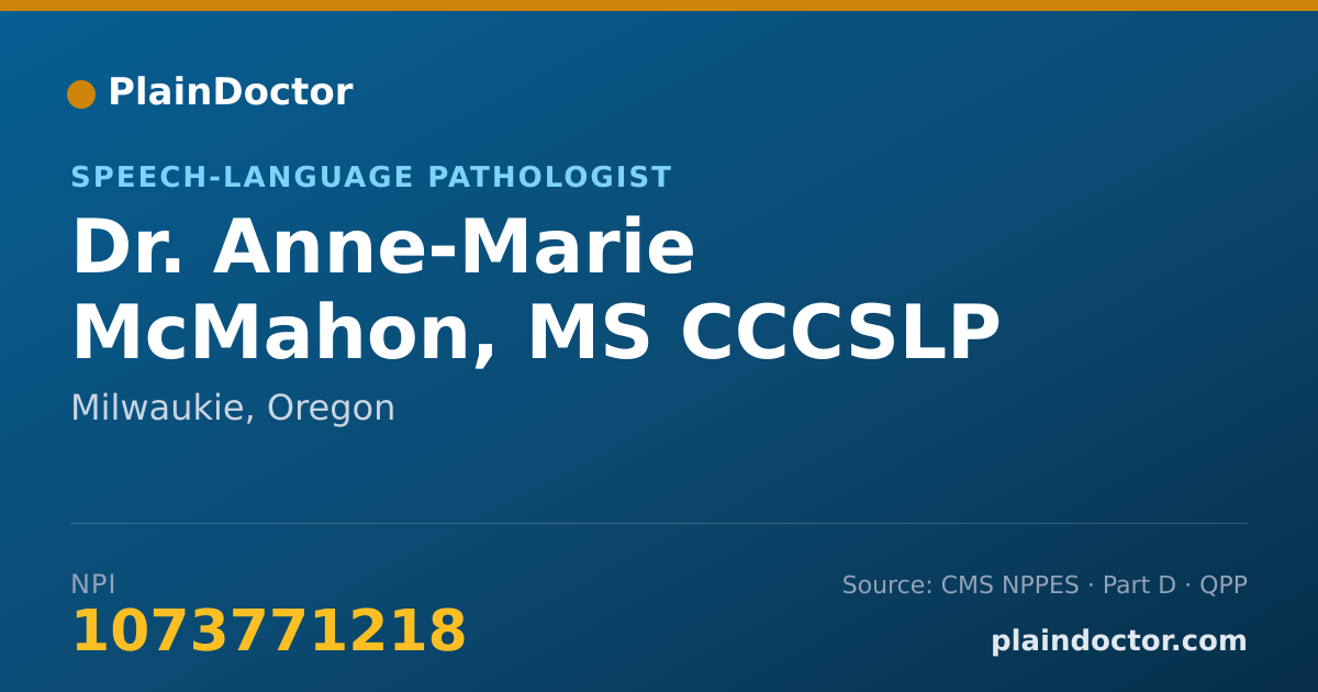 Shareable card for Anne-Marie McMahon, MS CCCSLP - Speech-Language Pathologist, Milwaukie, OR