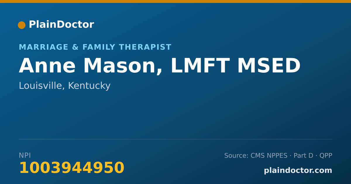 Shareable card for Anne Mason, LMFT MSED - Marriage & Family Therapist, Louisville, KY