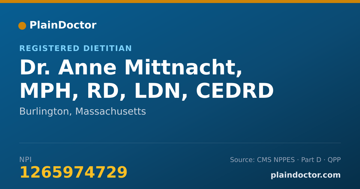 Shareable card for Anne Mittnacht, MPH, RD, LDN, CEDRD - Registered Dietitian, Burlington, MA
