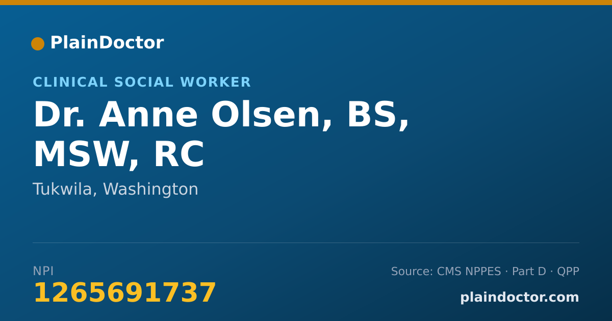 Shareable card for Anne Olsen, BS, MSW, RC - Clinical Social Worker, Tukwila, WA