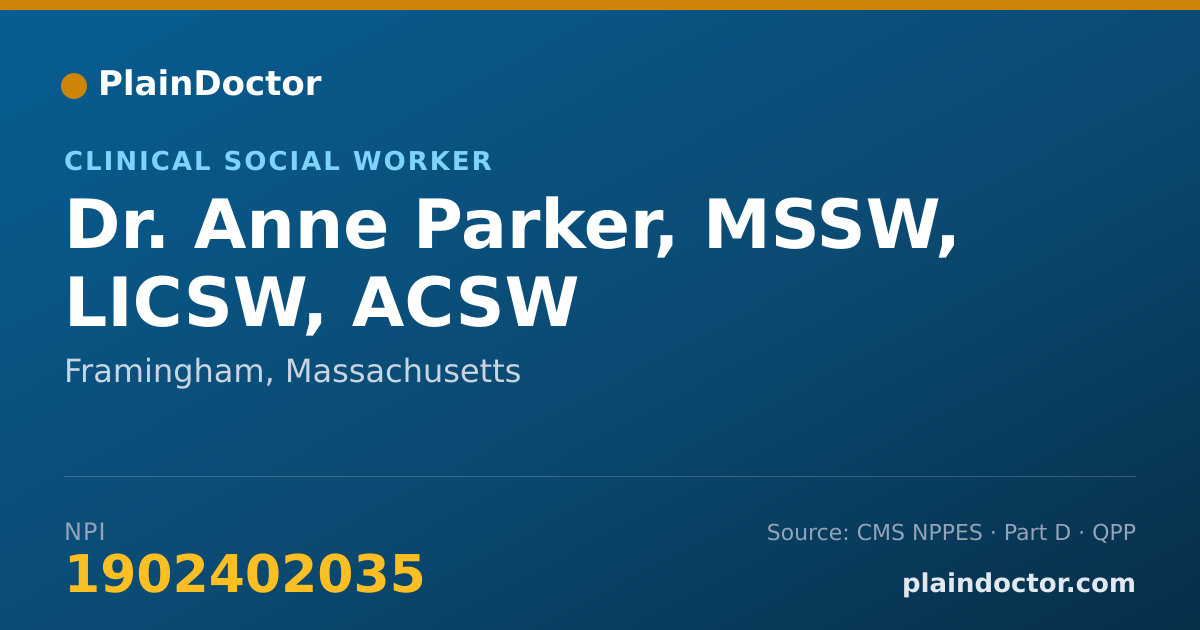 Shareable card for Anne Parker, MSSW, LICSW, ACSW - Clinical Social Worker, Framingham, MA