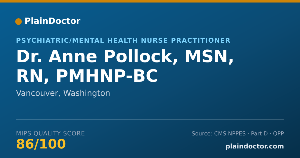 Shareable card for Anne Pollock, MSN, RN, PMHNP-BC - Psychiatric/Mental Health Nurse Practitioner, Vancouver, WA