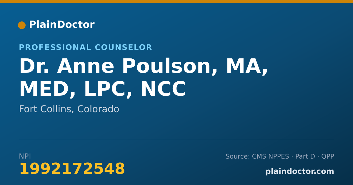 Shareable card for Anne Poulson, MA, MED, LPC, NCC - Professional Counselor, Fort Collins, CO