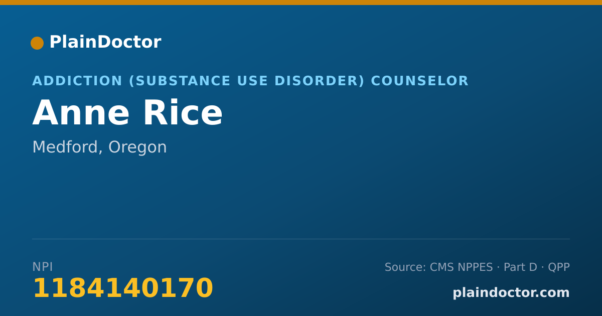 Shareable card for Anne Rice - Addiction (Substance Use Disorder) Counselor, Medford, OR