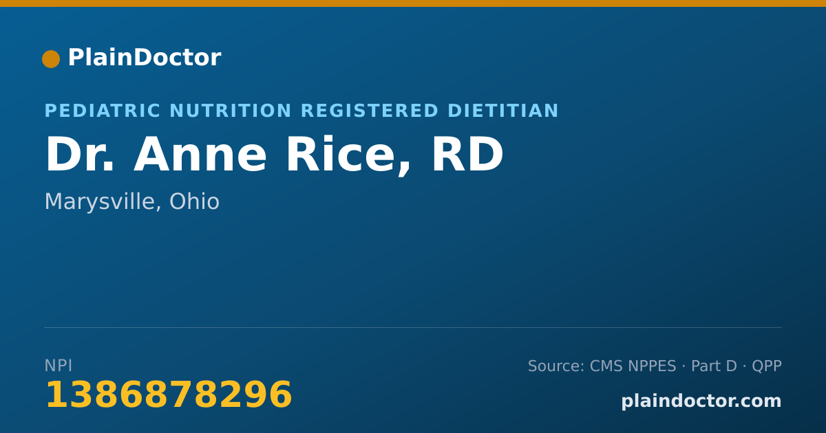 Shareable card for Anne Rice, RD - Pediatric Nutrition Registered Dietitian, Marysville, OH