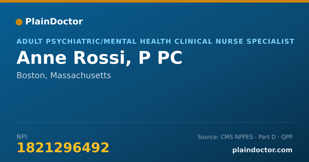 Shareable card for Anne Rossi, P PC - Adult Psychiatric/Mental Health Clinical Nurse Specialist, Boston, MA