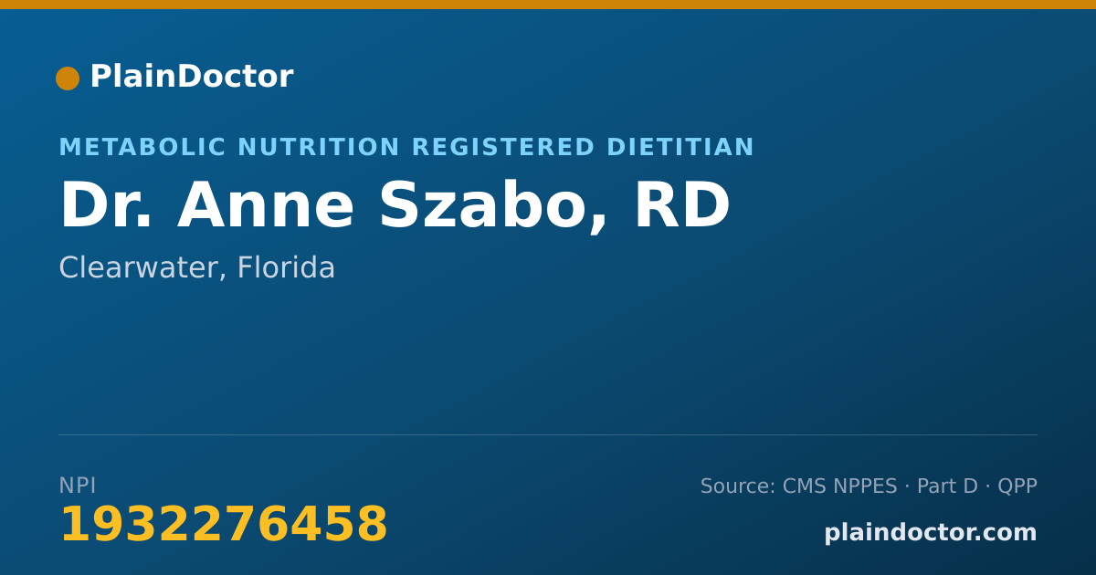 Shareable card for Anne Szabo, RD - Metabolic Nutrition Registered Dietitian, Clearwater, FL