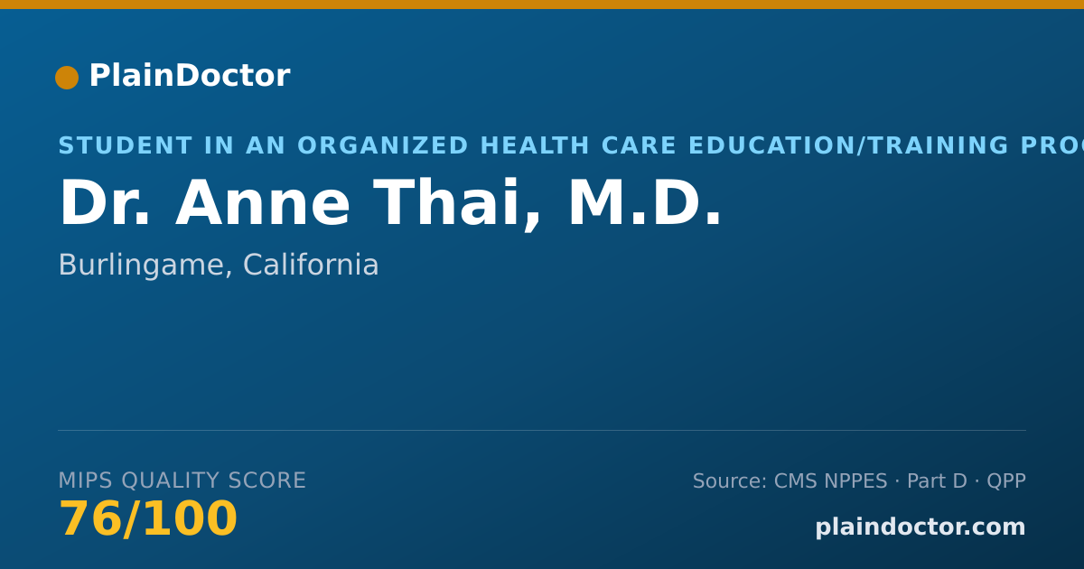 Shareable card for Anne Thai, M.D. - Student in an Organized Health Care Education/Training Program, Burlingame, CA