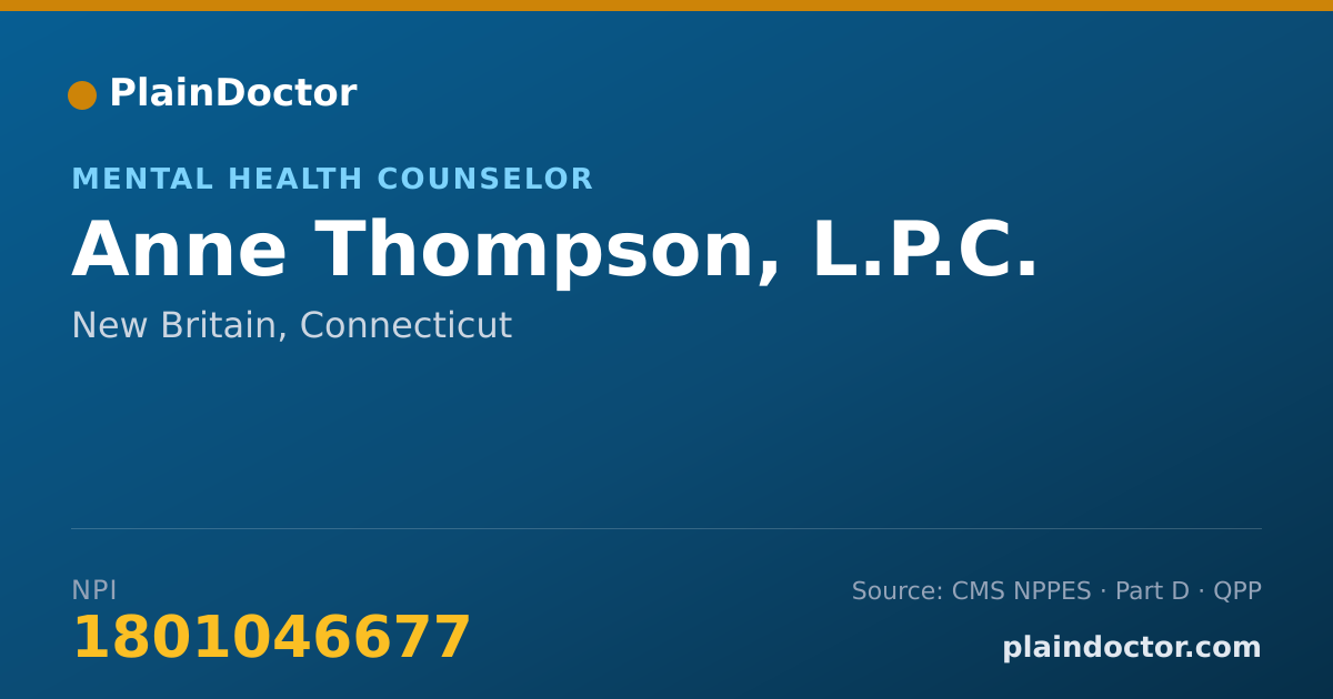Shareable card for Anne Thompson, L.P.C. - Mental Health Counselor, New Britain, CT