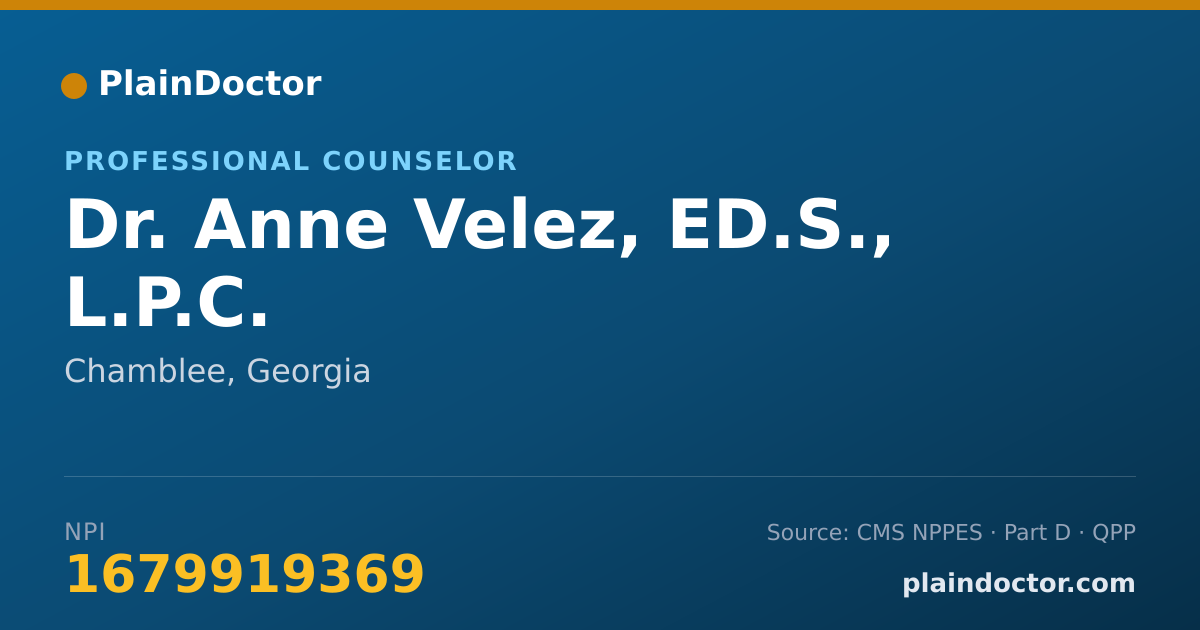Shareable card for Anne Velez, ED.S., L.P.C. - Professional Counselor, Chamblee, GA
