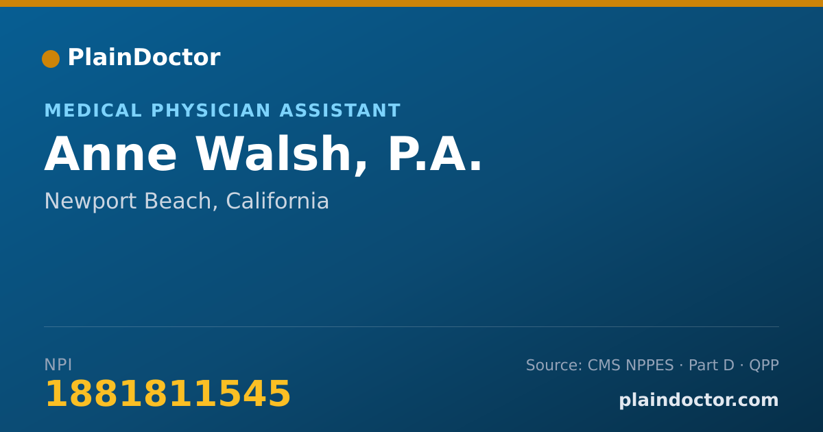 Shareable card for Anne Walsh, P.A. - Physician Assistant, Newport Beach, CA