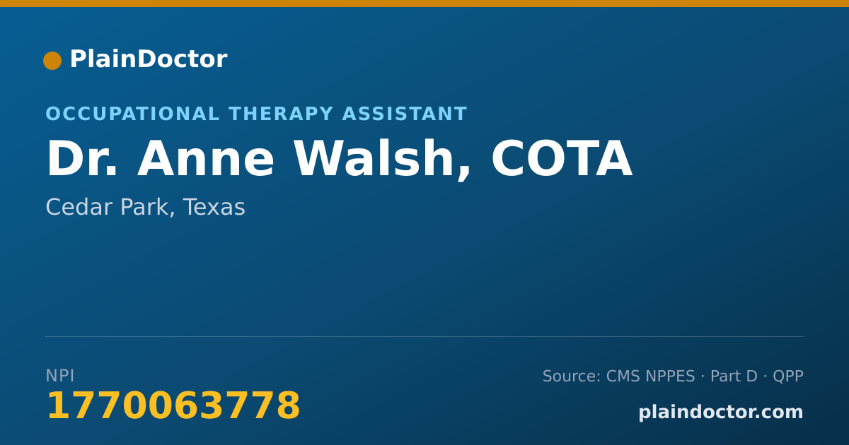 Shareable card for Anne Walsh, COTA - Occupational Therapy Assistant, Cedar Park, TX