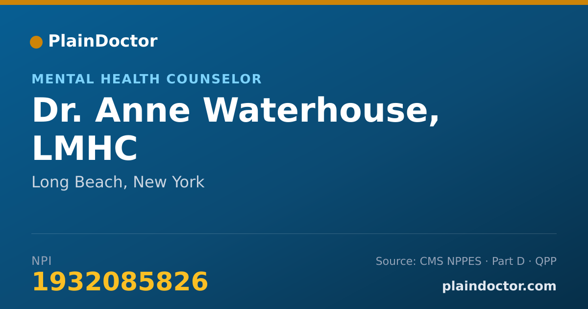Shareable card for Anne Waterhouse, LMHC - Mental Health Counselor, Long Beach, NY