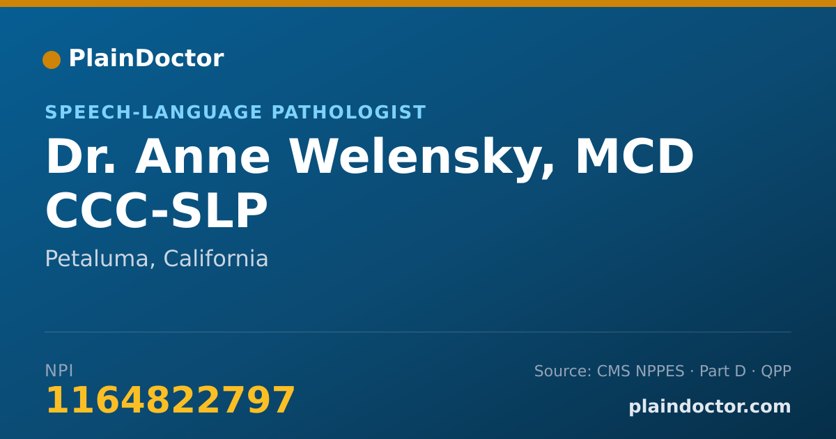 Shareable card for Anne Welensky, MCD CCC-SLP - Speech-Language Pathologist, Petaluma, CA