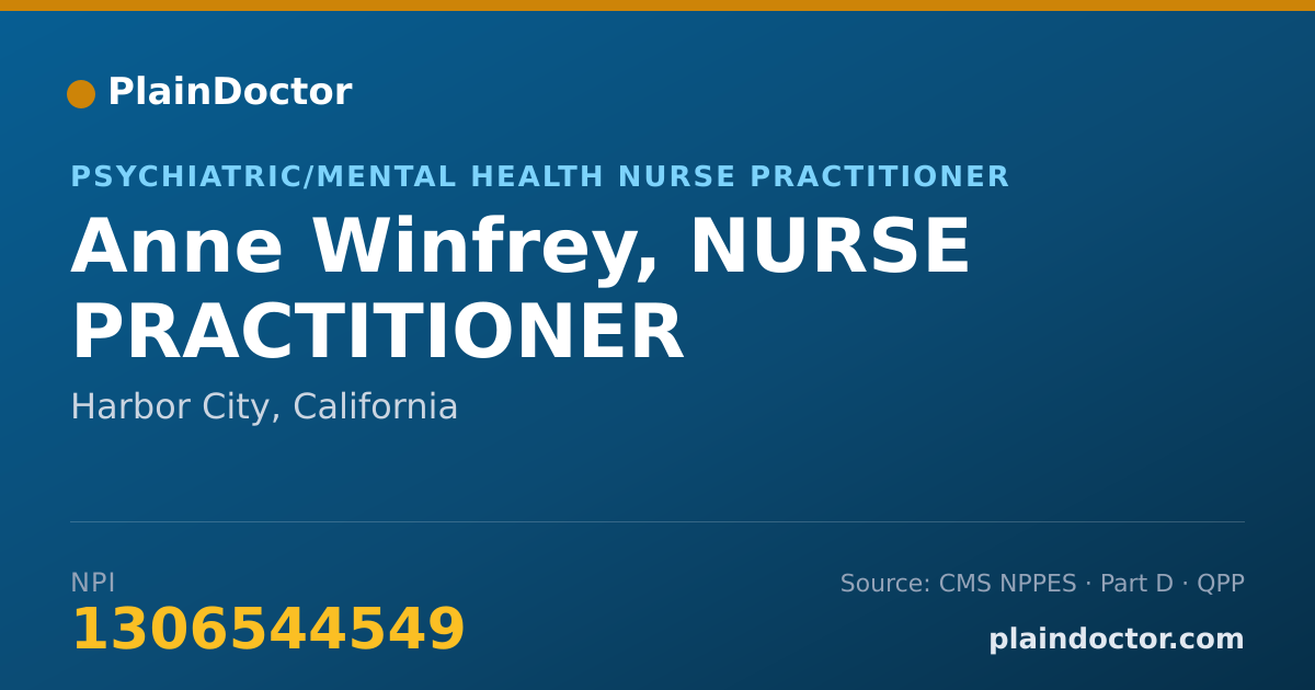Shareable card for Anne Winfrey, NURSE PRACTITIONER - Psychiatric/Mental Health Nurse Practitioner, Harbor City, CA