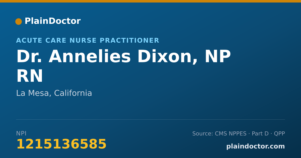 Shareable card for Annelies Dixon, NP RN - Acute Care Nurse Practitioner, La Mesa, CA