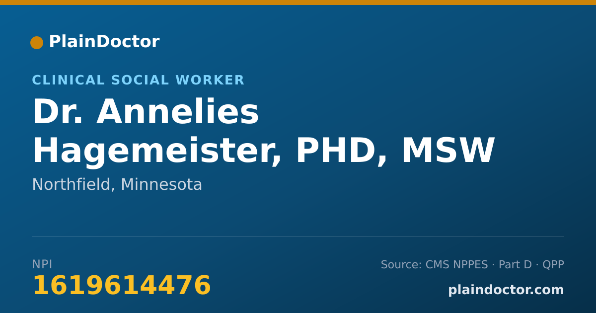 Shareable card for Annelies Hagemeister, PHD, MSW - Clinical Social Worker, Northfield, MN