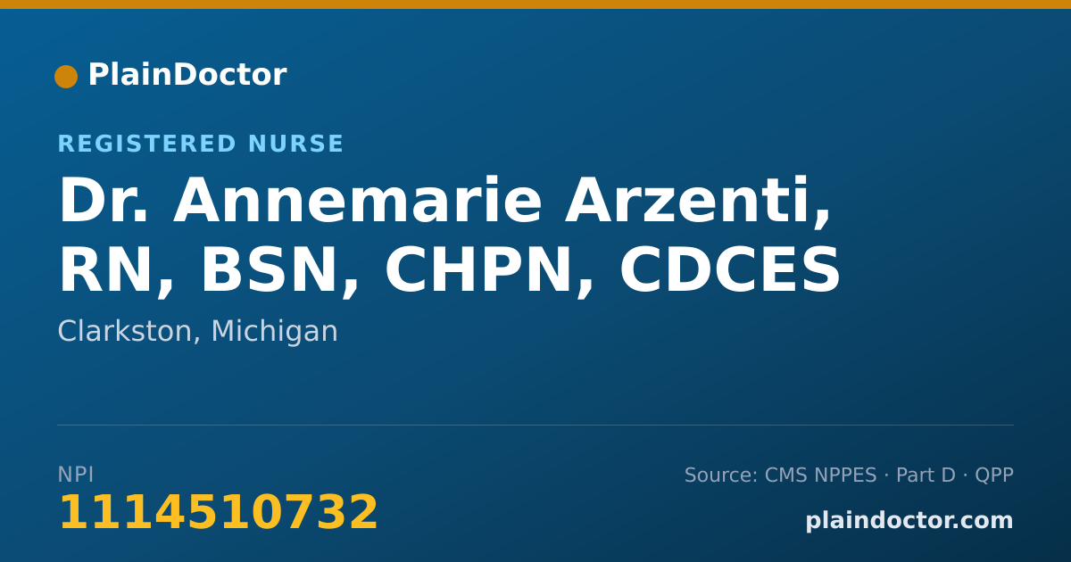 Shareable card for Annemarie Arzenti, RN, BSN, CHPN, CDCES - Registered Nurse, Clarkston, MI