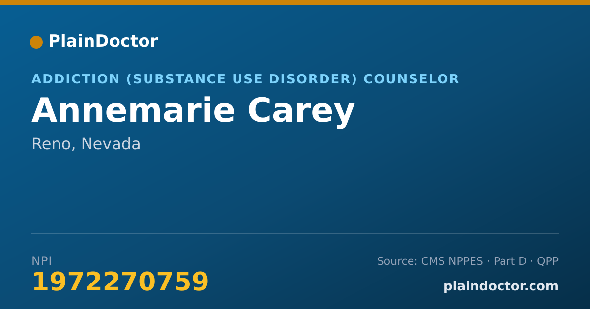 Shareable card for Annemarie Carey - Addiction (Substance Use Disorder) Counselor, Reno, NV