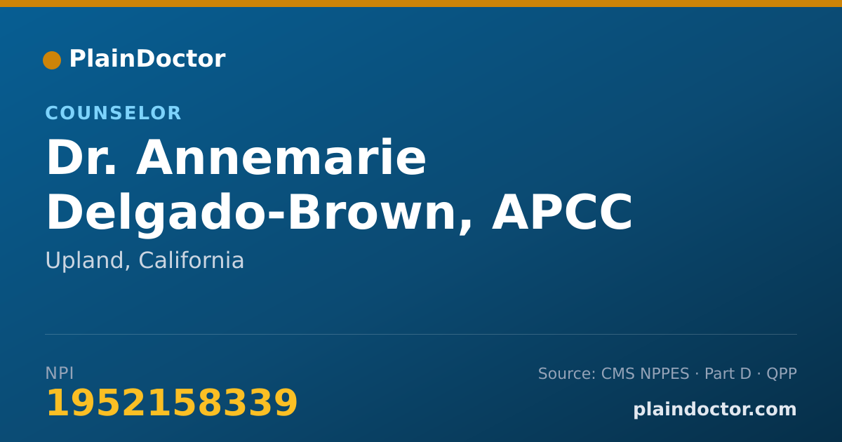 Shareable card for Annemarie Delgado-Brown, APCC - Counselor, Upland, CA