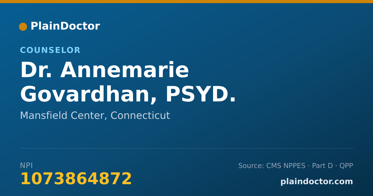 Shareable card for Annemarie Govardhan, PSYD. - Counselor, Mansfield Center, CT