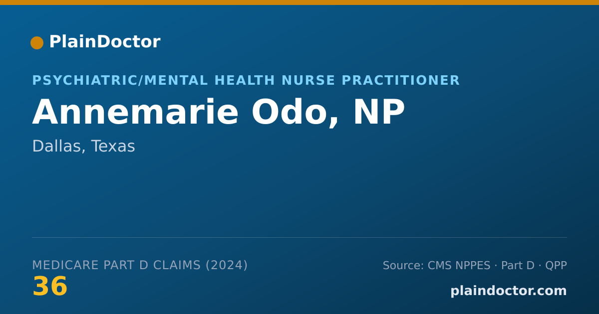 Shareable card for Annemarie Odo, NP - Psychiatric/Mental Health Nurse Practitioner, Dallas, TX