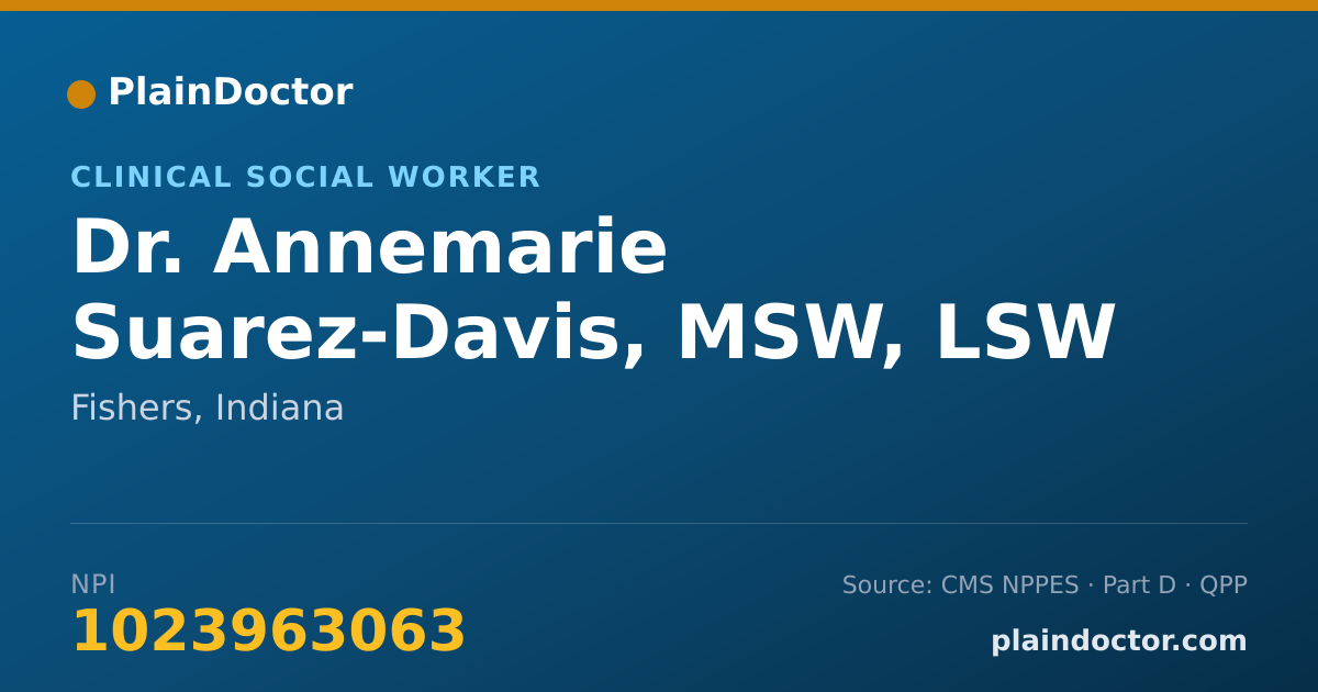 Shareable card for Annemarie Suarez-Davis, MSW, LSW - Clinical Social Worker, Fishers, IN