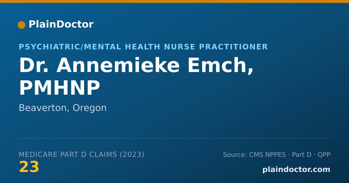 Shareable card for Annemieke Emch, PMHNP - Psychiatric/Mental Health Nurse Practitioner, Beaverton, OR