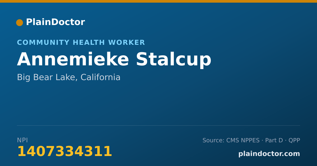 Shareable card for Annemieke Stalcup - Community Health Worker, Big Bear Lake, CA