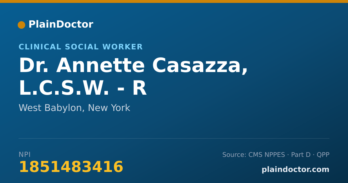 Shareable card for Annette Casazza, L.C.S.W. - R - Clinical Social Worker, West Babylon, NY