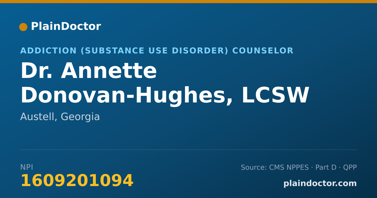 Shareable card for Annette Donovan-Hughes, LCSW - Addiction (Substance Use Disorder) Counselor, Austell, GA