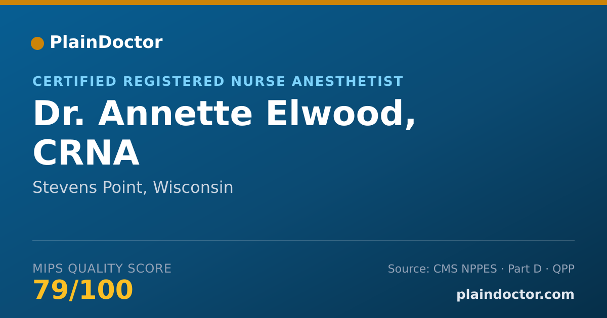 Shareable card for Annette Elwood, CRNA - Certified Registered Nurse Anesthetist, Stevens Point, WI
