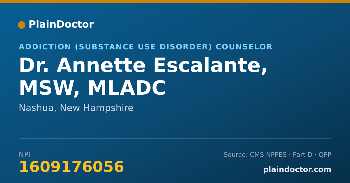 Shareable card for Annette Escalante, MSW, MLADC - Addiction (Substance Use Disorder) Counselor, Nashua, NH
