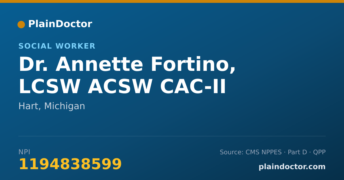 Shareable card for Annette Fortino, LCSW ACSW CAC-II - Social Worker, Hart, MI