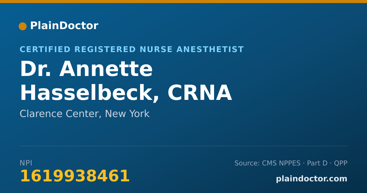 Shareable card for Annette Hasselbeck, CRNA - Certified Registered Nurse Anesthetist, Clarence Center, NY