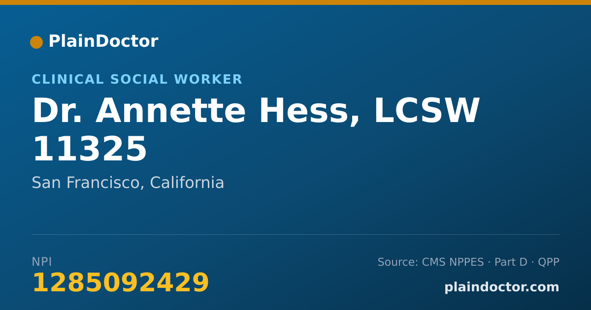 Shareable card for Annette Hess, LCSW 11325 - Clinical Social Worker, San Francisco, CA