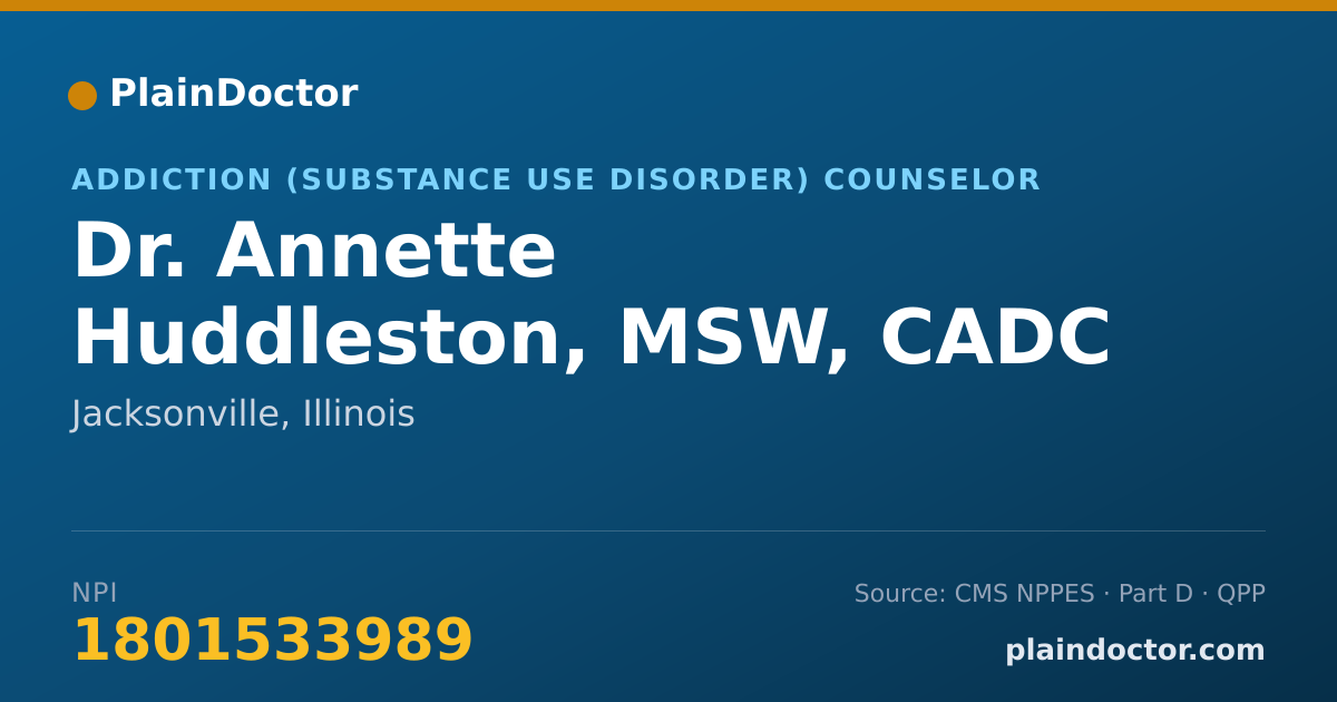 Shareable card for Annette Huddleston, MSW, CADC - Addiction (Substance Use Disorder) Counselor, Jacksonville, IL