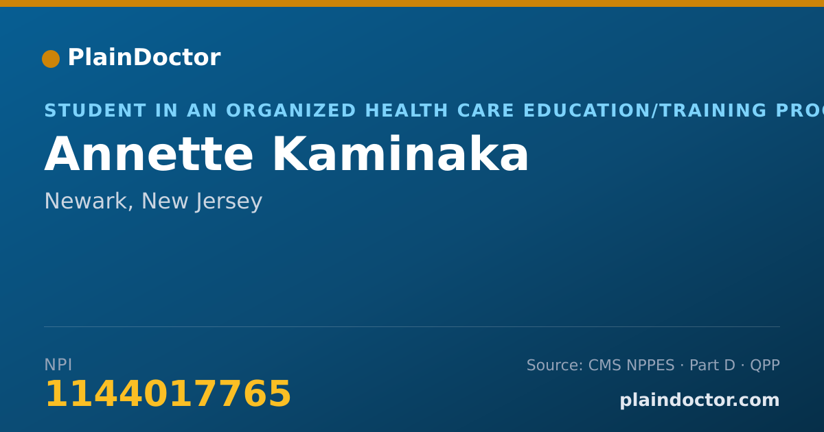Shareable card for Annette Kaminaka - Student in an Organized Health Care Education/Training Program, Newark, NJ