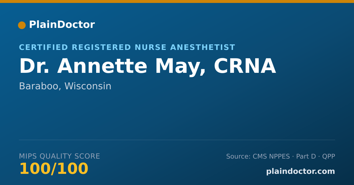 Shareable card for Annette May, CRNA - Certified Registered Nurse Anesthetist, Baraboo, WI