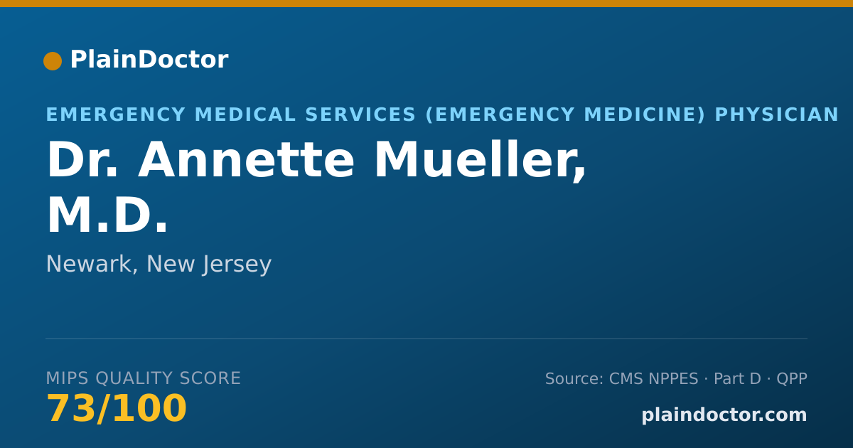 Shareable card for Annette Mueller, M.D. - Emergency Medical Services (Emergency Medicine) Physician, Newark, NJ
