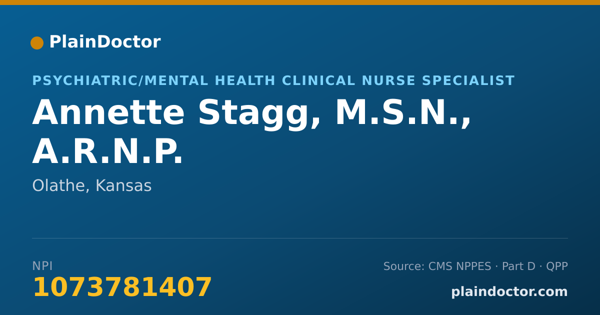 Shareable card for Annette Stagg, M.S.N., A.R.N.P. - Psychiatric/Mental Health Clinical Nurse Specialist, Olathe, KS