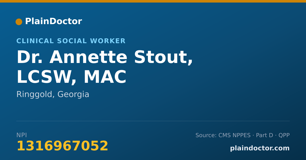 Shareable card for Annette Stout, LCSW, MAC - Clinical Social Worker, Ringgold, GA